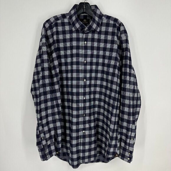 3/$25 Circle of Gentleman Plaid Button Down Shirt 43 Navy - Picture 1 of 7